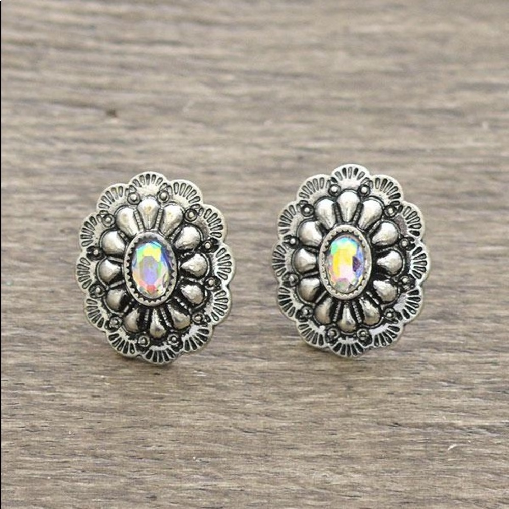 WESTERN CONCHO POST EARRINGS - SILVER